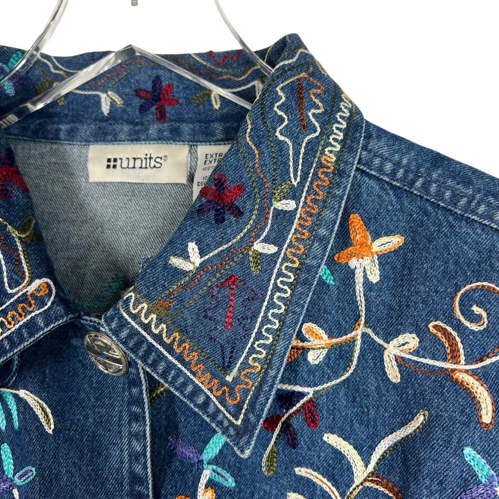 VINTAGE UNITS Blue Denim Embroidered Jacket Size XL - Picture 5 of 11